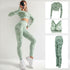 Women’s camo yoga set by Jade, includes seamless fitness yoga bras and matching workout leggings for active women.