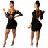 Blue Charlie hot lace revealing backpack arm five-point sleeve dress with hollow design for stylish home and garden wear.