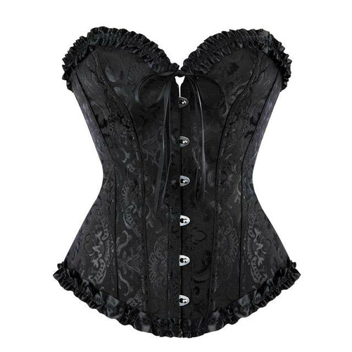 Plus size black steampunk gothic corset with lace-up design and boning, designed for women by Jade.
