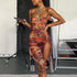 Blue Charlie mesh see-through printed party dress with strap side split, designed for women, ideal for hot and stylish events.