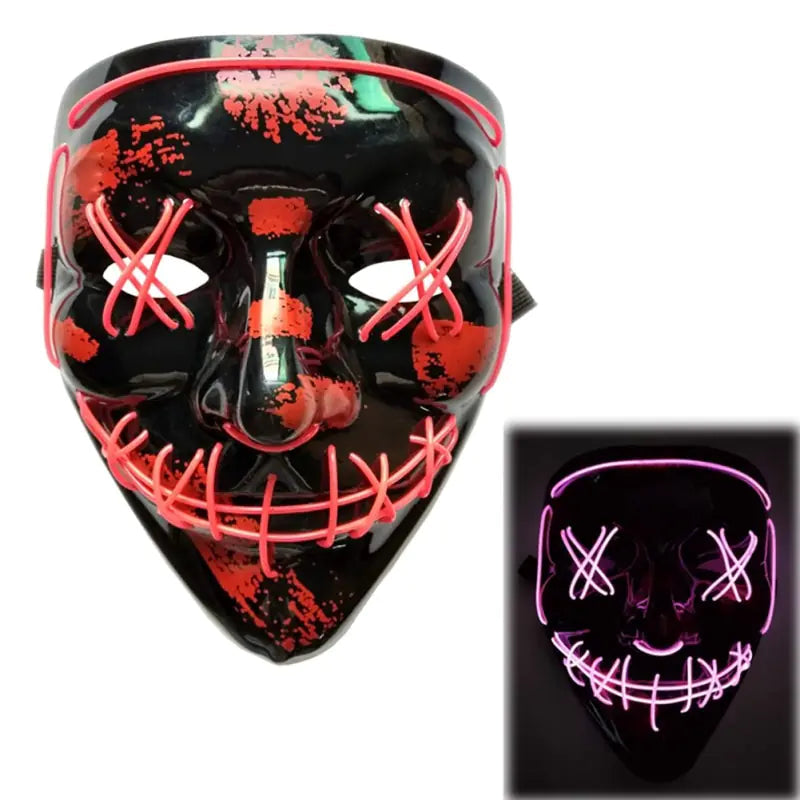 White Eucalyptus LED purge mask for pets, glow-in-the-dark Halloween costume with light-up DJ-style design.