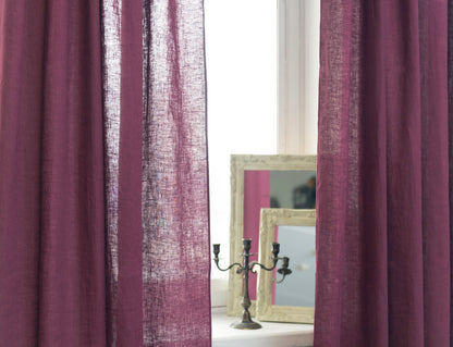 Dark plum linen curtain with tab top design from Magenta Sugarplum, ideal for elegant home decor.