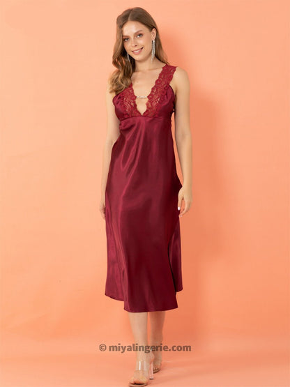 Red high slit dress nightie from Harlequin Icarus, featuring a flowing design and elegant slit for women&