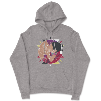 Red and grey Nde (My Heart) hoodie by Grey Trillium, featuring a comfortable sweatshirt with bold design and soft fabric.