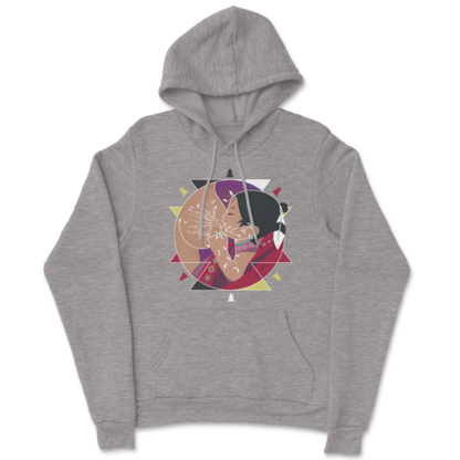 Grey Trillium Nde (My Heart) hoodie in red with bold rebel armor graphic, cozy sweater with a hood and front pocket.