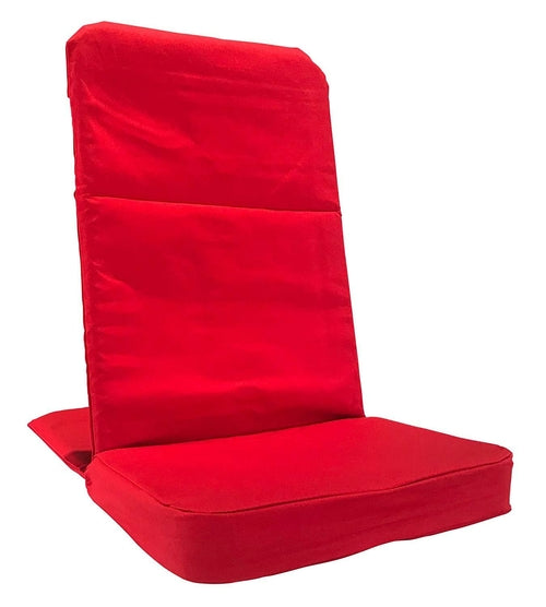 Red Alabaster OMSutra folding meditation chair with portable design, lightweight and comfortable for outdoor and indoor meditation sessions.