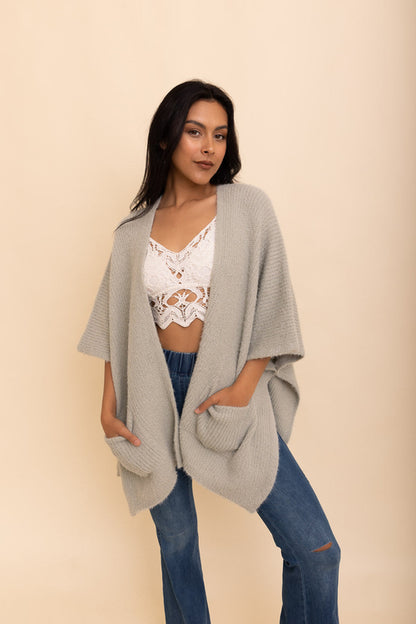 Periwinkle Aether Relax &amp; Chill Autumn Nights boucle cardigan in sage, cozy oversized accessory for fall style.
