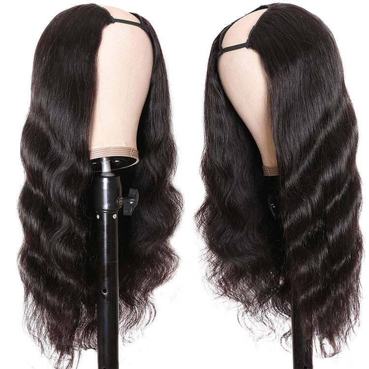 Cerise Alfie Brazilian Remy human hair U part wig with body wave texture, designed for Black women, showcasing natural waves and hair quality.