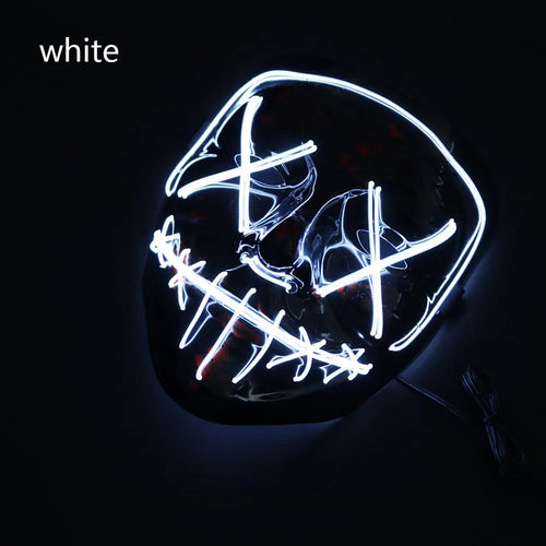 White Eucalyptus Halloween LED pet mask with glowing eyes and spooky design, perfect for festive pet costumes.