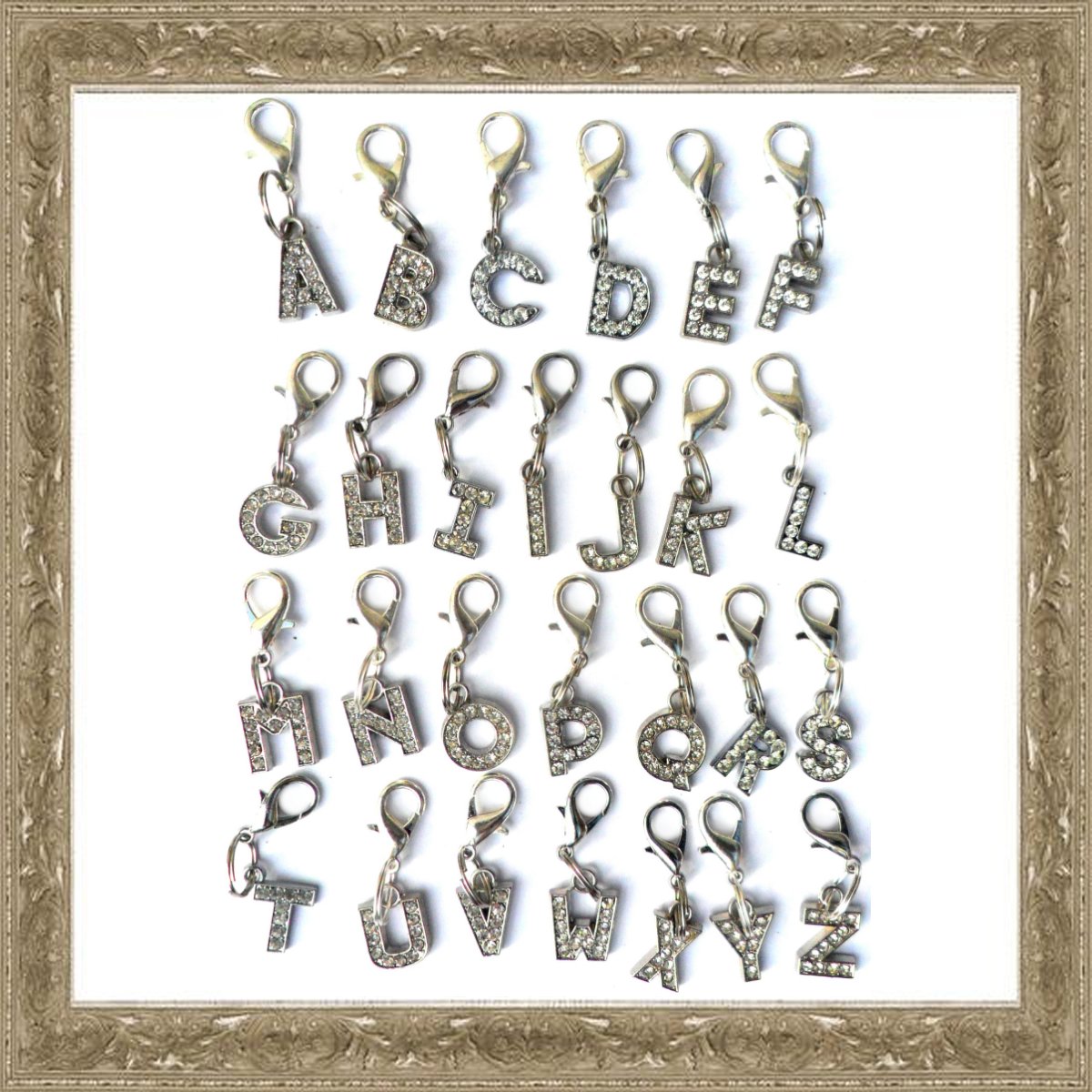 Salmon Oscar A-Z crystal letter pet charm with rhinestones, designed for leashes, collars, and petwear accessories.