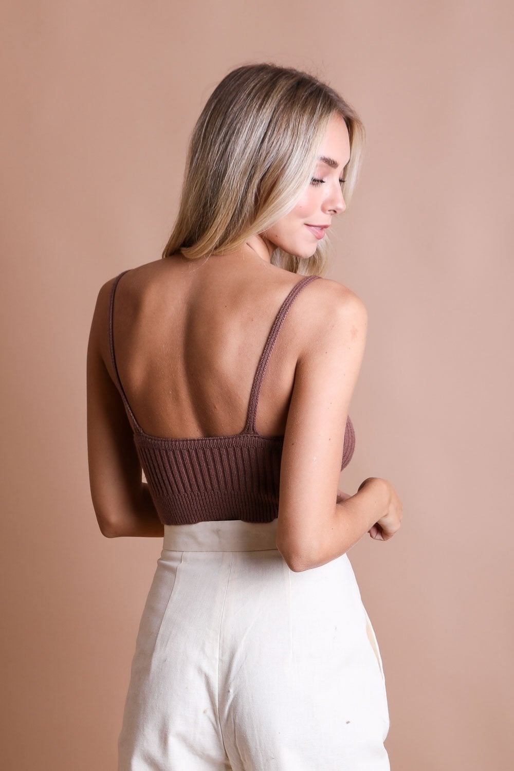 Periwinkle Aether rib-knit lounge brami top featuring a fitted, soft ribbed fabric and a stylish, comfortable design for casual wear.