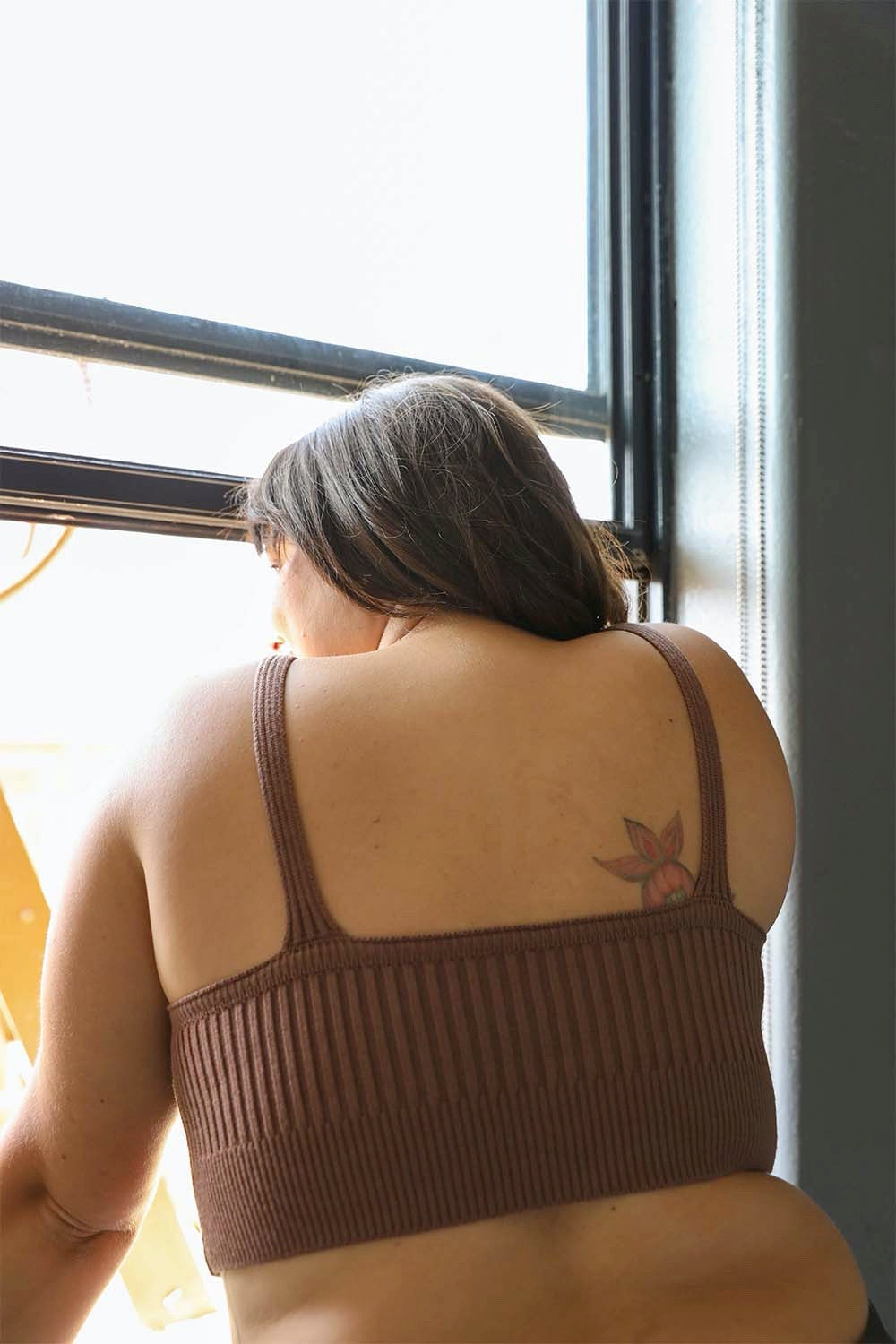 Periwinkle Aether rib knit lounge brami top featuring a cozy, fitted design perfect for casual and lounge wear.
