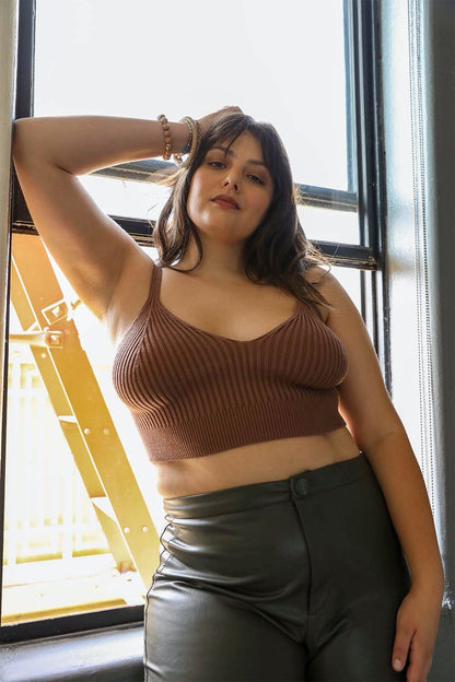 Periwinkle Aether rib-knit lounge brami, a cozy and stylish top with a fitted ribbed design, perfect for casual wear.