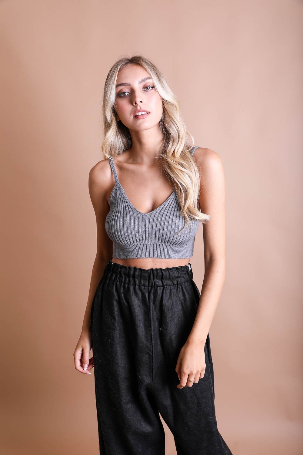 Periwinkle Aether rib-knit lounge brami in soft fabric, featuring a snug fit and stylish design perfect for casual wear.