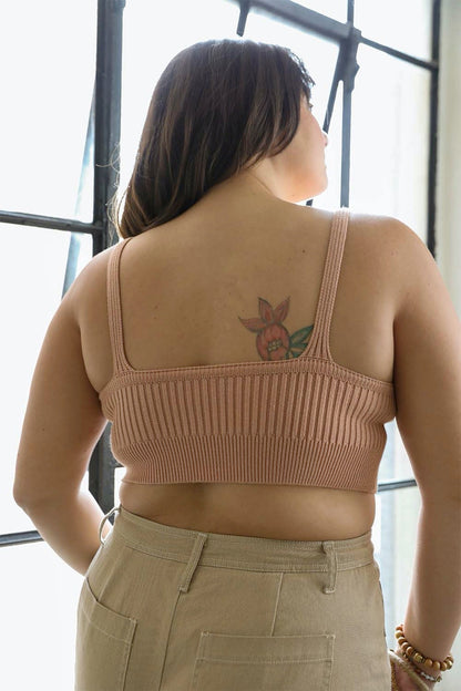 Periwinkle Aether rib-knit lounge brami, a cozy and stylish crop top with a ribbed texture and comfortable fit.
