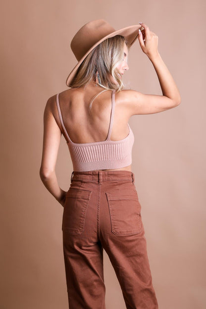 Periwinkle Aether rib-knit lounge brami, a cozy and stylish sleeveless top with a fitted ribbed texture, perfect for casual wear.