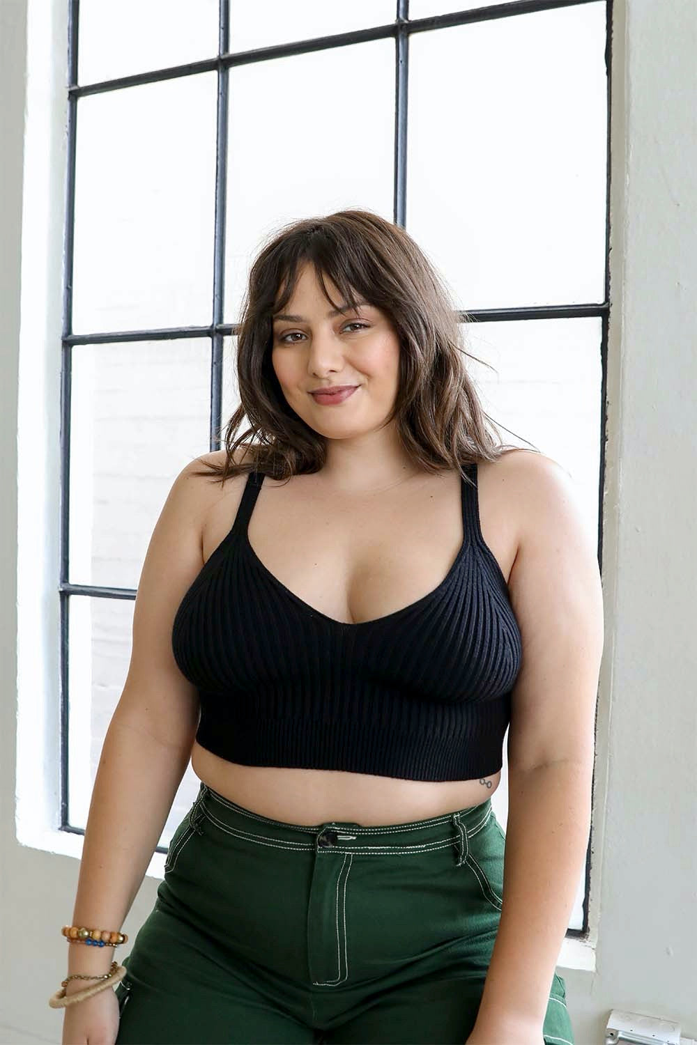 Black Periwinkle Aether Rib Knit Lounge Brami in XL/2XL, soft ribbed fabric, relaxed fit, perfect for casual wear and lounging.