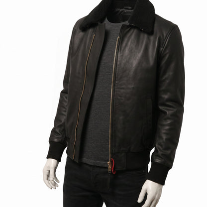 Men’s Black Fashion Leather Bomber Jacket