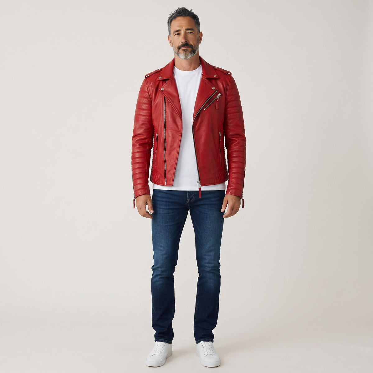 Men’s Supreme Red Biker Fashion Leather Jacket