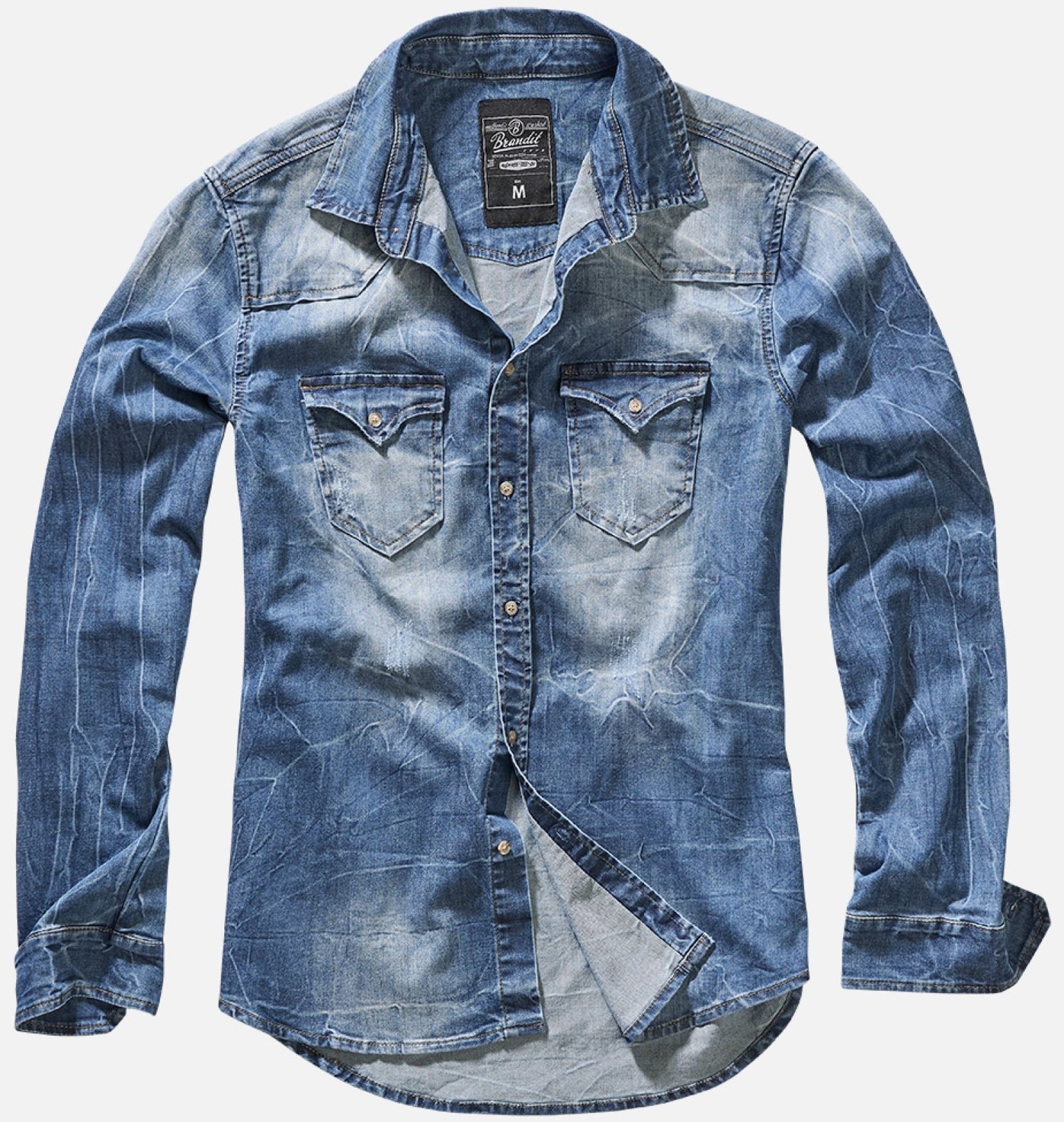Callisto Riley denim shirt for men, showcasing classic blue denim fabric, button-up style, and casual fit.