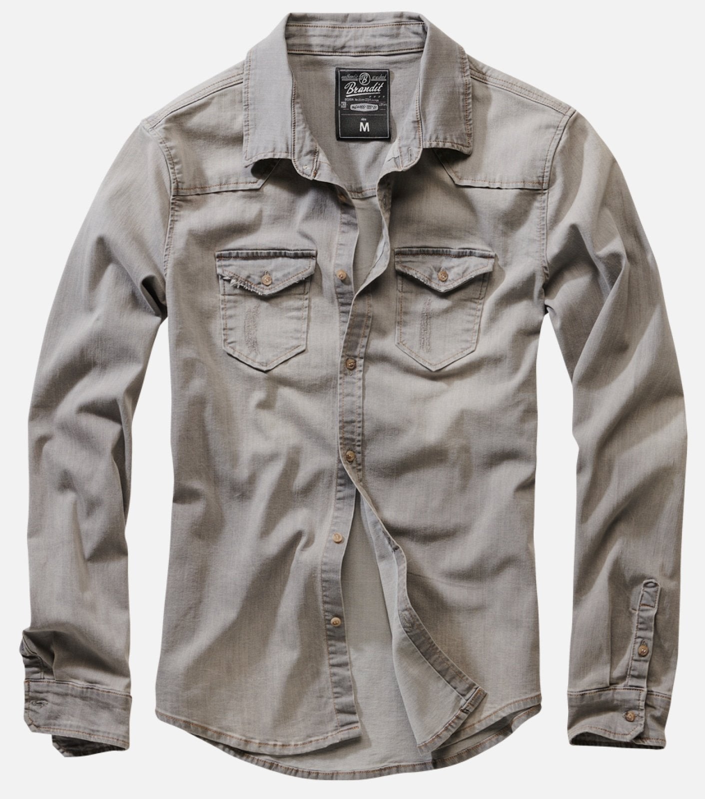 Callisto Riley denim shirt for men, featuring classic blue denim with button-up front and collar, casual and stylish men&
