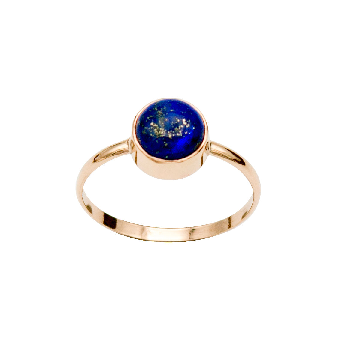 Lapis Lazuli round bezel ring in 14k gold filled from Grey Clymene, showcasing a vibrant blue gemstone set in elegant jewelry.