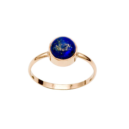 Lapis Lazuli round bezel ring in 14k gold filled from Grey Clymene, showcasing a vibrant blue gemstone set in elegant jewelry.