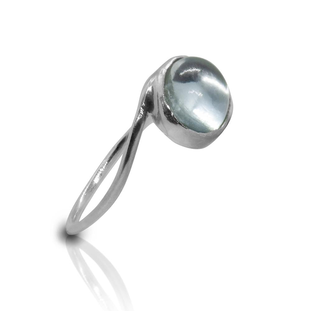 Sterling silver Aquamarine oval twist ring with bezel setting, featuring a vibrant blue gemstone in jewelry and watches collection.