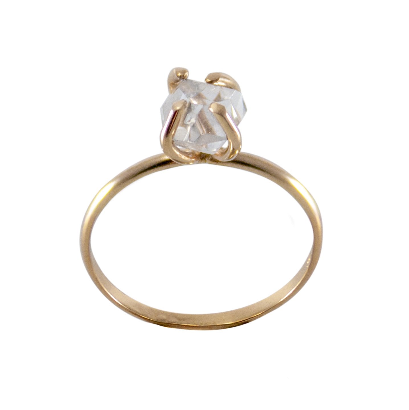 Raw Herkimer diamond 14k gold filled prong ring, featuring a sparkling gemstone set in a delicate gold band.