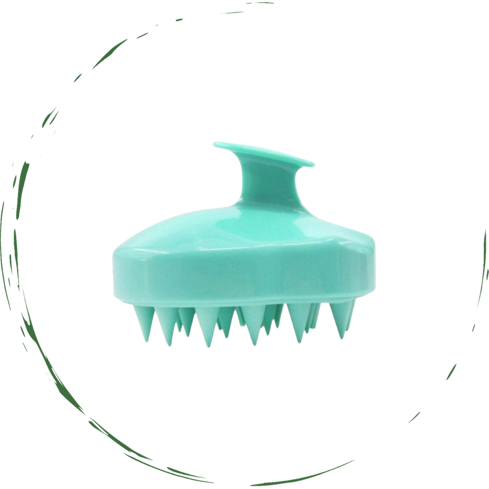 Violet Atlas hair scalp massager for bath and beauty, with flexible bristles and ergonomic handle for soothing scalp relaxation.