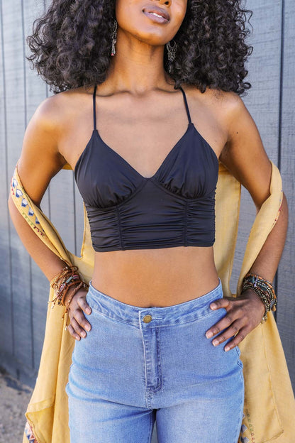 Periwinkle Aether ruched bralette, soft lingerie with gathered fabric, featuring delicate straps and a comfortable fit.