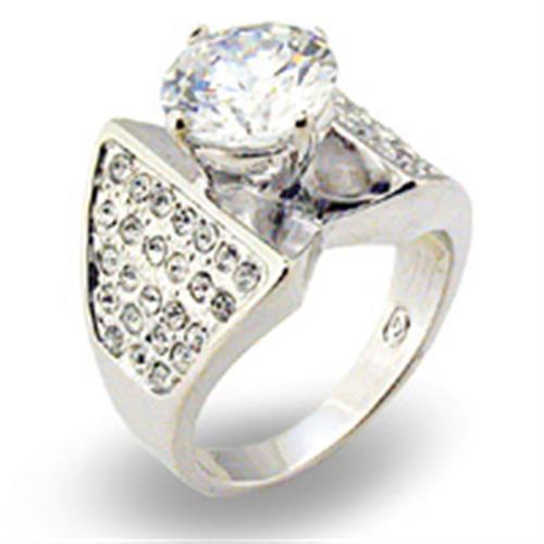 Rhodium 925 sterling silver ring with AAA grade clear CZ gemstone, stylish jewelry from Turquoise Tiger.