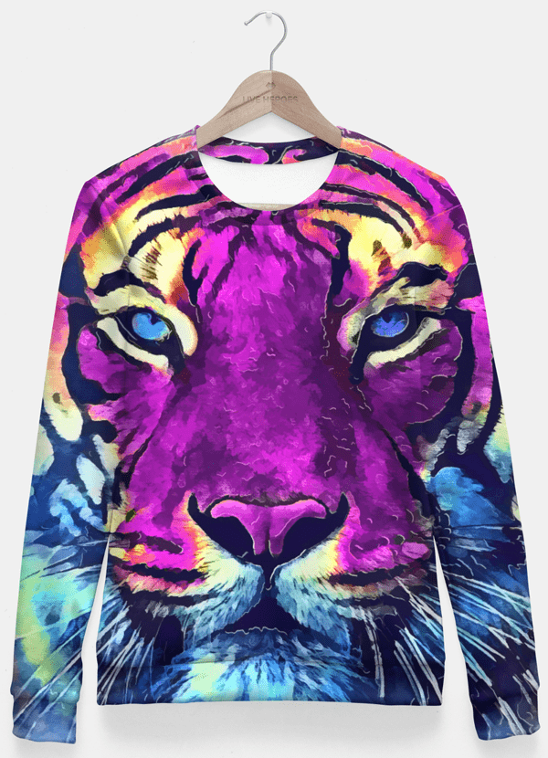 Purple tiger spirit Scorpius sweatshirt hoodie with fitted design, featuring a bold tiger graphic on the front.