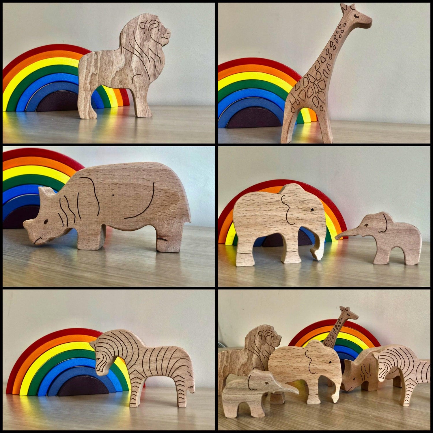 Wooden safari animals set from Red Oceanus, featuring handcrafted animal-shaped furniture pieces for children&