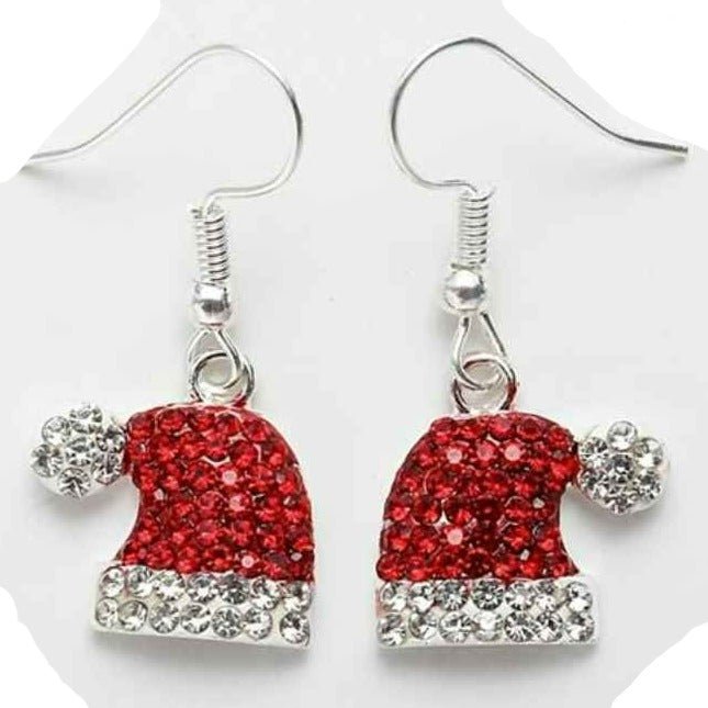 Peridot Christmas Santa hat earrings featuring festive red and white hat design, perfect for holiday jewelry accessories.