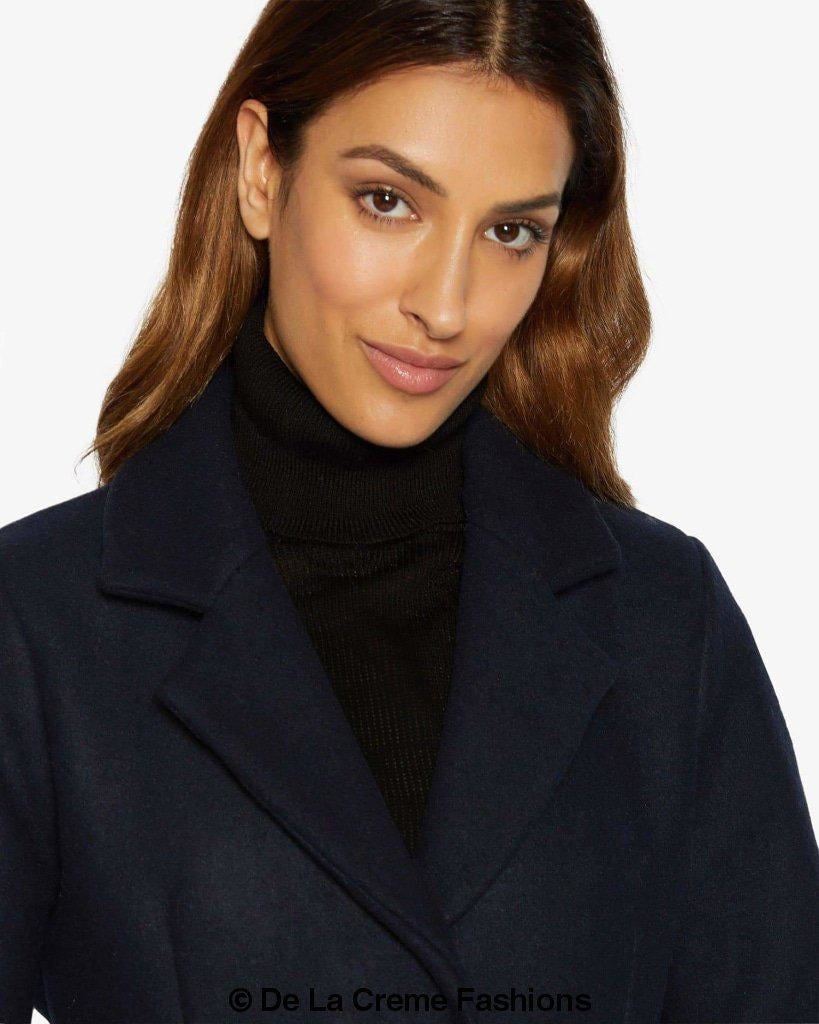 Rose Eleusis Sara Covert button-up coat, stylish jacket with a tailored fit, shown in a neutral color with collar and front buttons.