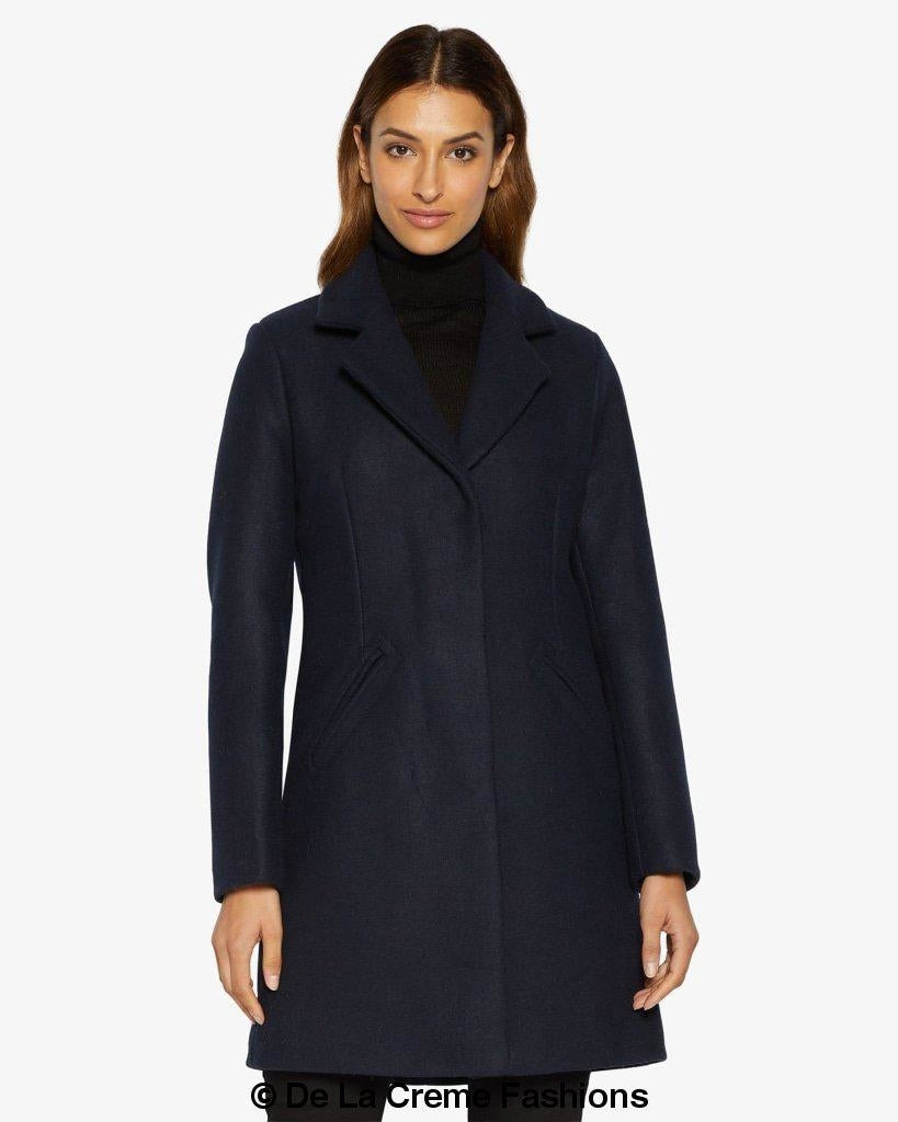 Rose Eleusis Sara Covert Button-Up Coat, stylish long jacket with front buttons and classic collar, perfect for layering.