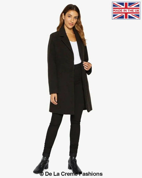 Black Sara Covert Button Up Coat by Rose Eleusis, stylish jacket with button details and tailored fit.
