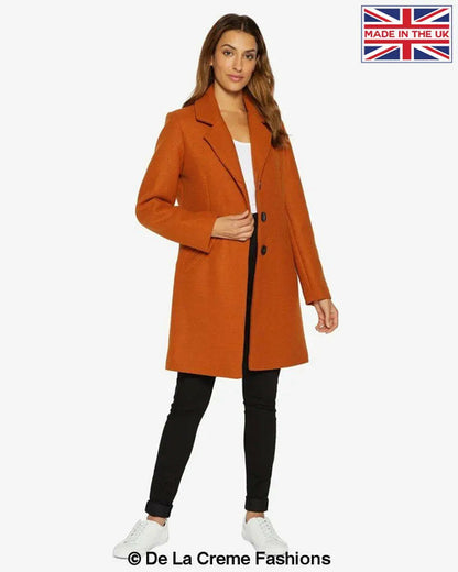 Orange Sara Covert button-up coat by Rose Eleusis, stylish jackets and coats with a tailored fit and front button closure.