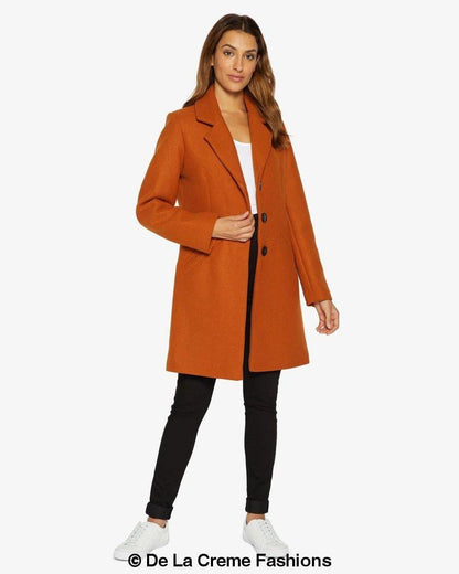 Orange Sara Covert Button Up Coat by Rose Eleusis, stylish jacket with button details, perfect for cool weather.