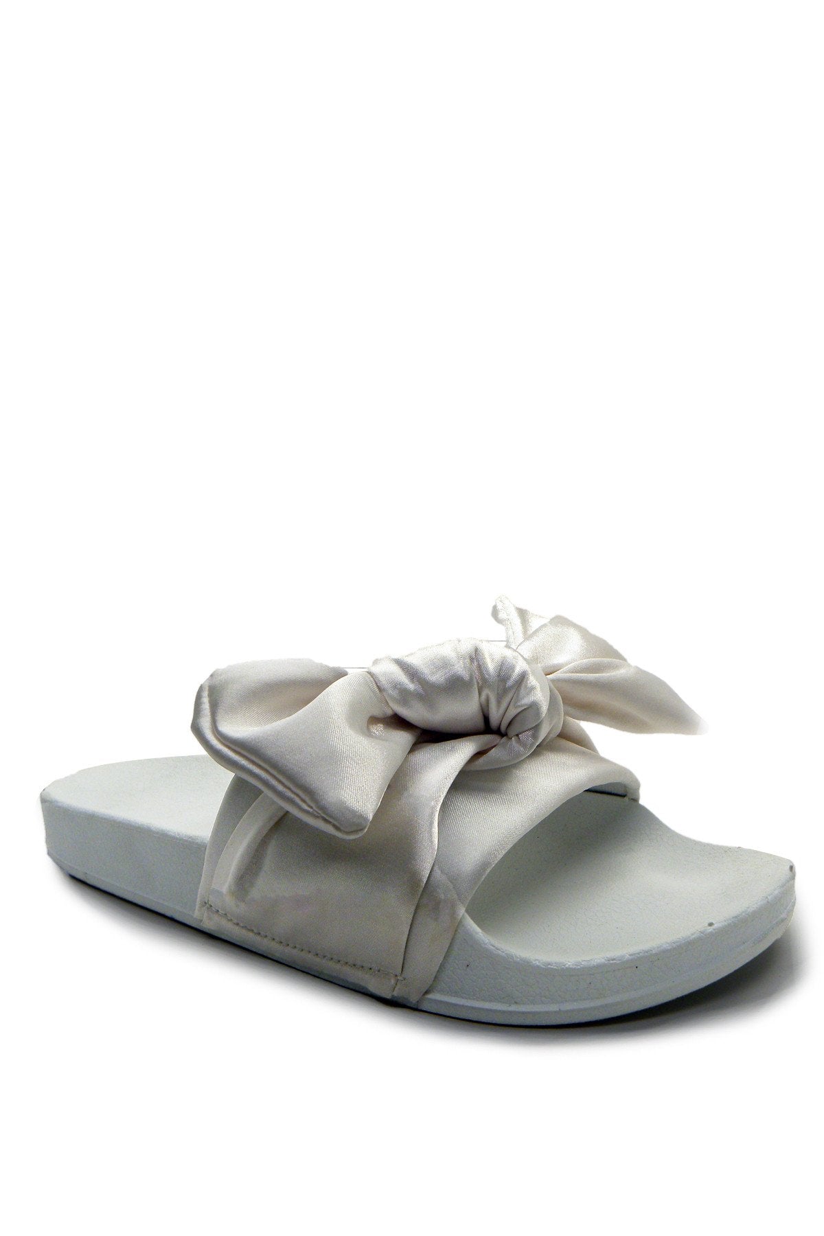 White satin pool footwear by Azure Ophion featuring elegant, smooth satin material and stylish design.