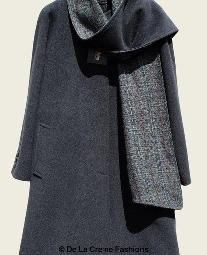 Rose Eleusis Scarpia wool and cashmere overcoat with integrated scarf detail, stylish and warm jackets and coats for cold weather.