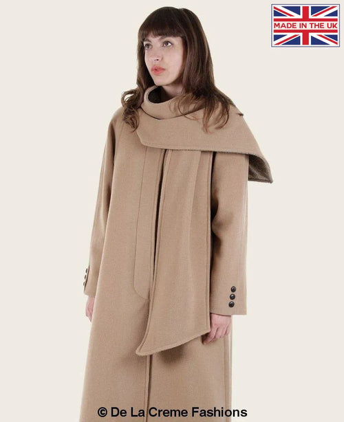 Rose Eleusis Scarpia wool and cashmere overcoat with scarf detail in camel, stylish jackets and coats for sophisticated winter wear.