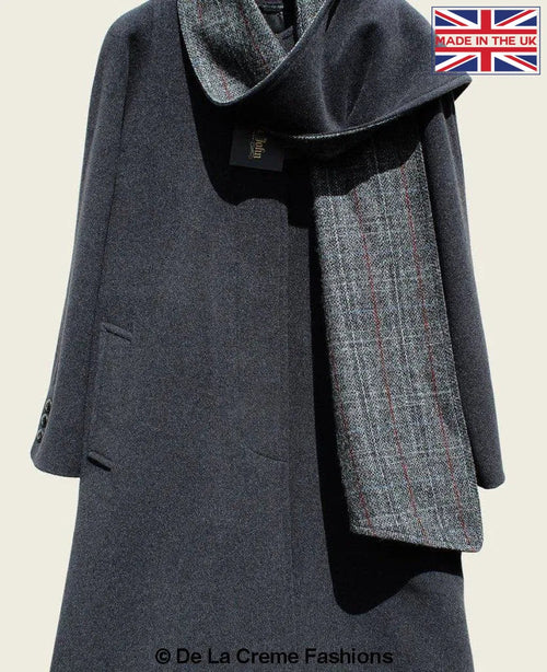 Rose Eleusis Scarpa wool and cashmere overcoat with scarf detail in grey, stylish jacket with cozy, elegant design.