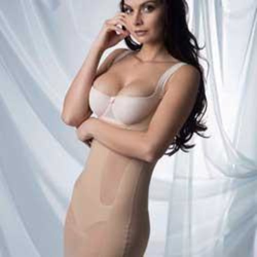 Beige seamless open-bust shaping slip by Lime Lucy, Rosme shapewear lingerie with full control and smooth fit.