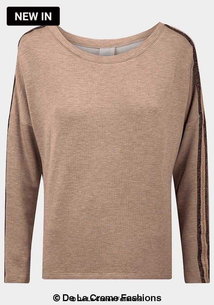 Beige ladies fleece-lined sleepwear top by Rose Eleusis, cozy and soft for comfortable lounging or sleeping.