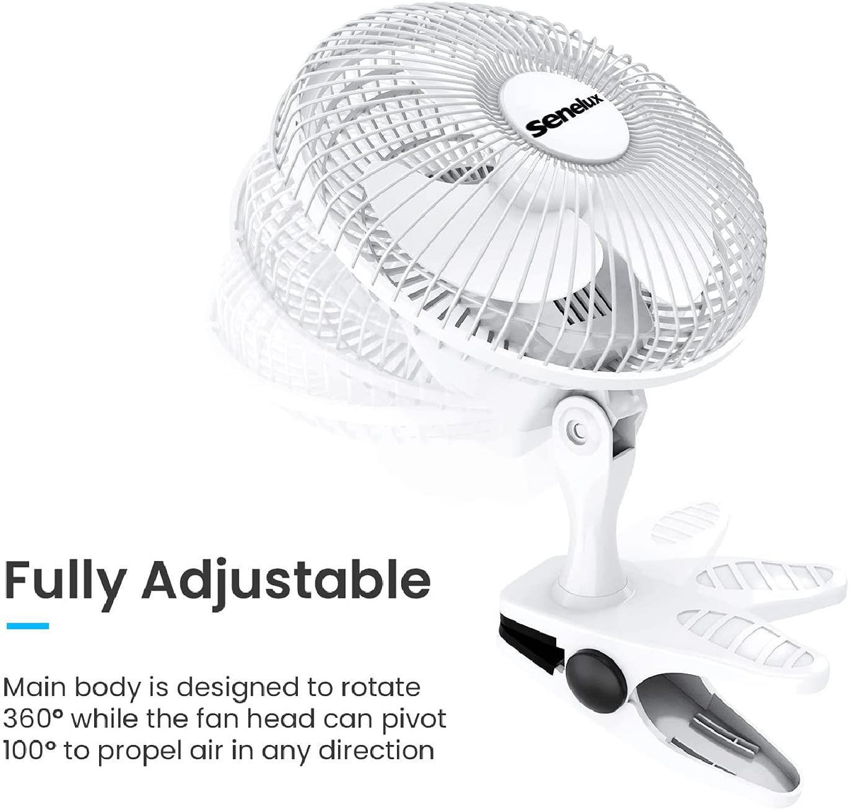 Senelux 6" Clip On Desk Fan- Home Cooling from a Portable, Cool Clip Fan; Clip on Desk Fan