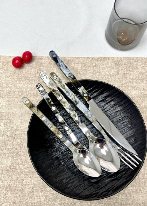 Set of 10 modern elegant Terra flatware Bistrot style cutlery by Inspecial Home, silverware set for home decor and dining.