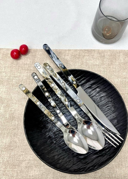 Set of 10 modern elegant Terra flatware Bistrot style cutlery by Inspecial Home, silverware set for home decor and dining.