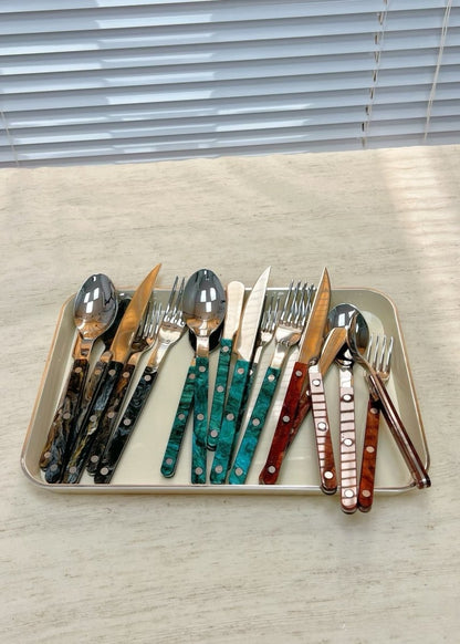 Set of 10 modern elegant terra flatware Bistrot style cutlery, silverware set for home decor by Inspecial Home